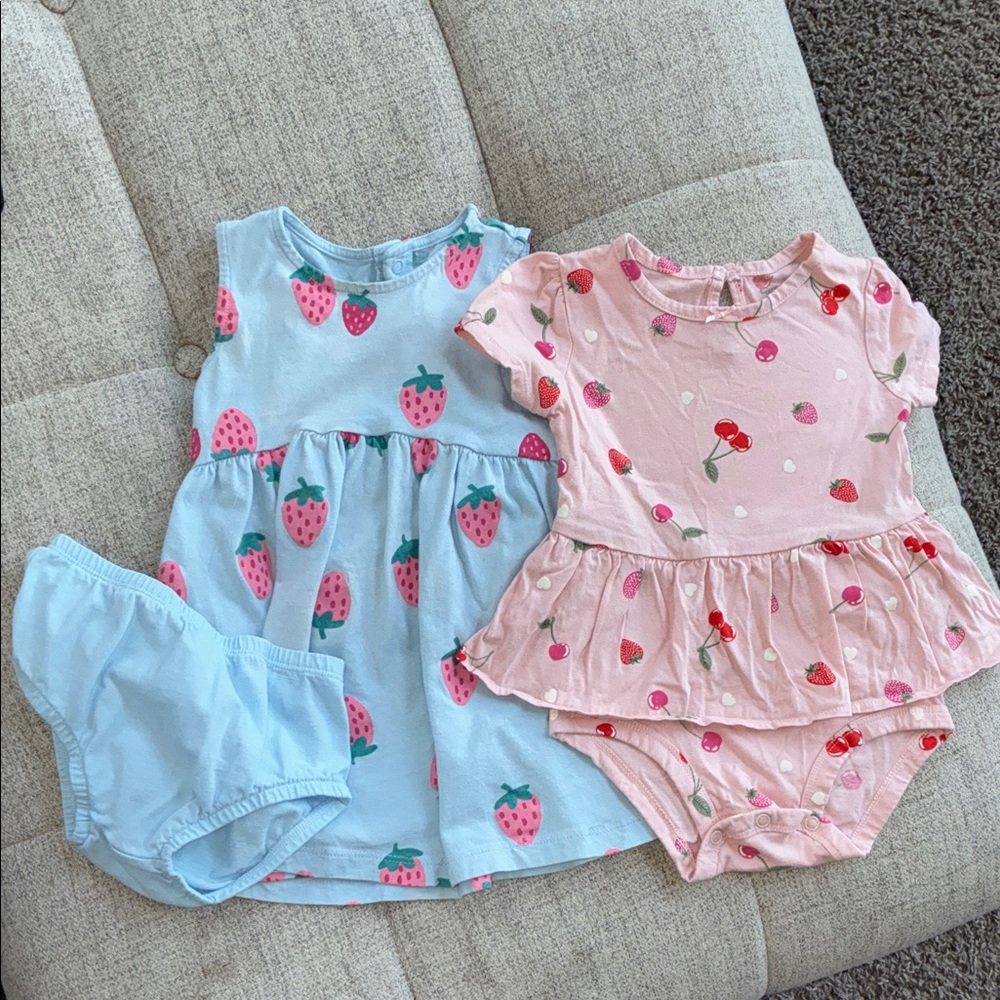 Carter's Blue and Pink Strawberry Dresses